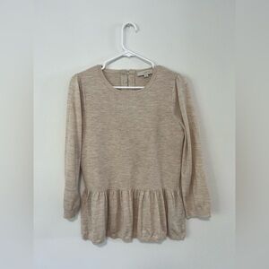 LOFT Oatmeal Ruffle Hem Sweater